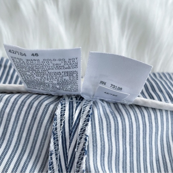 MaxMara Stripe Straight Leg Pants Trousers Silk Cotton Blend Crop Cream Blue - Picture 10 of 14